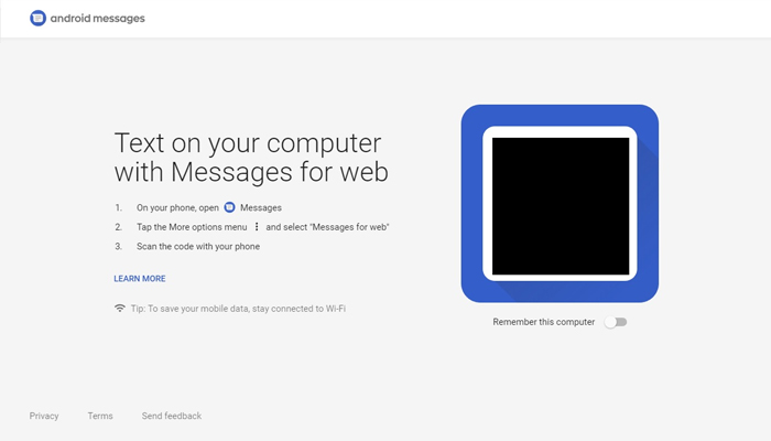 Android Messages homepage